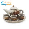Bộ ấm trà cúng 3 chén quả đào men rạn Bát Tràng- DTMR09