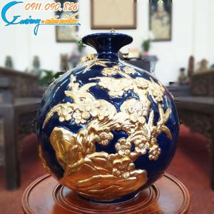 Bình hút lộc “Thuận buồm xuôi gió” mạ vàng men xanh- LB45