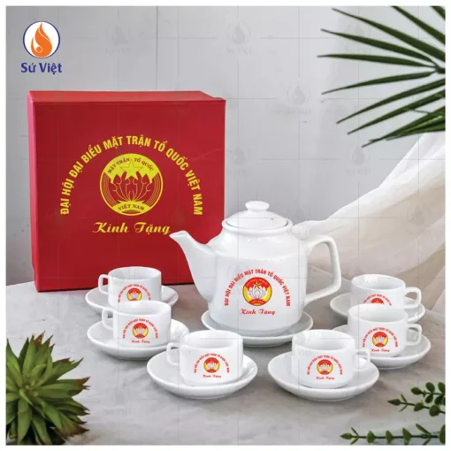 Bộ Ấm Chén Trà In Logo Quà Tặng Đại Hội Mặt Trận Tổ Quốc