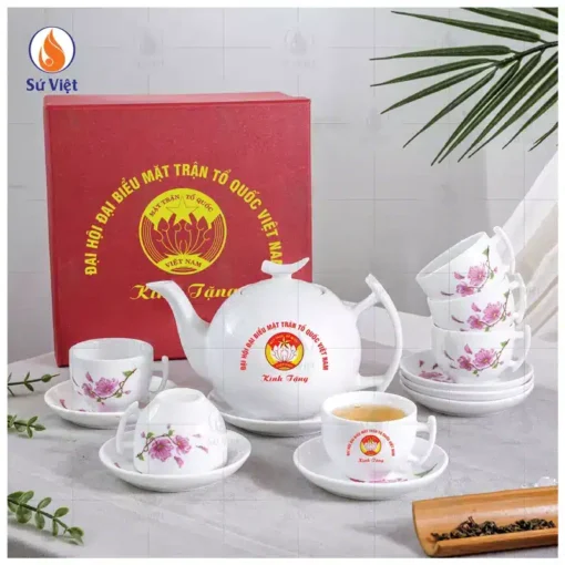 Bộ Ấm Pha Trà In Logo Quà Đại Hội Mặt Trận Tổ Quốc Việt Nam