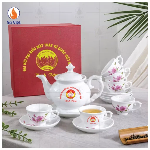bộ ấm chén in logo quà tặng đại hội