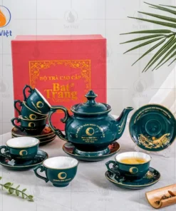 bộ ấm chén xanh in logo quà tặng đối tác công ty Hoàng Kim Group