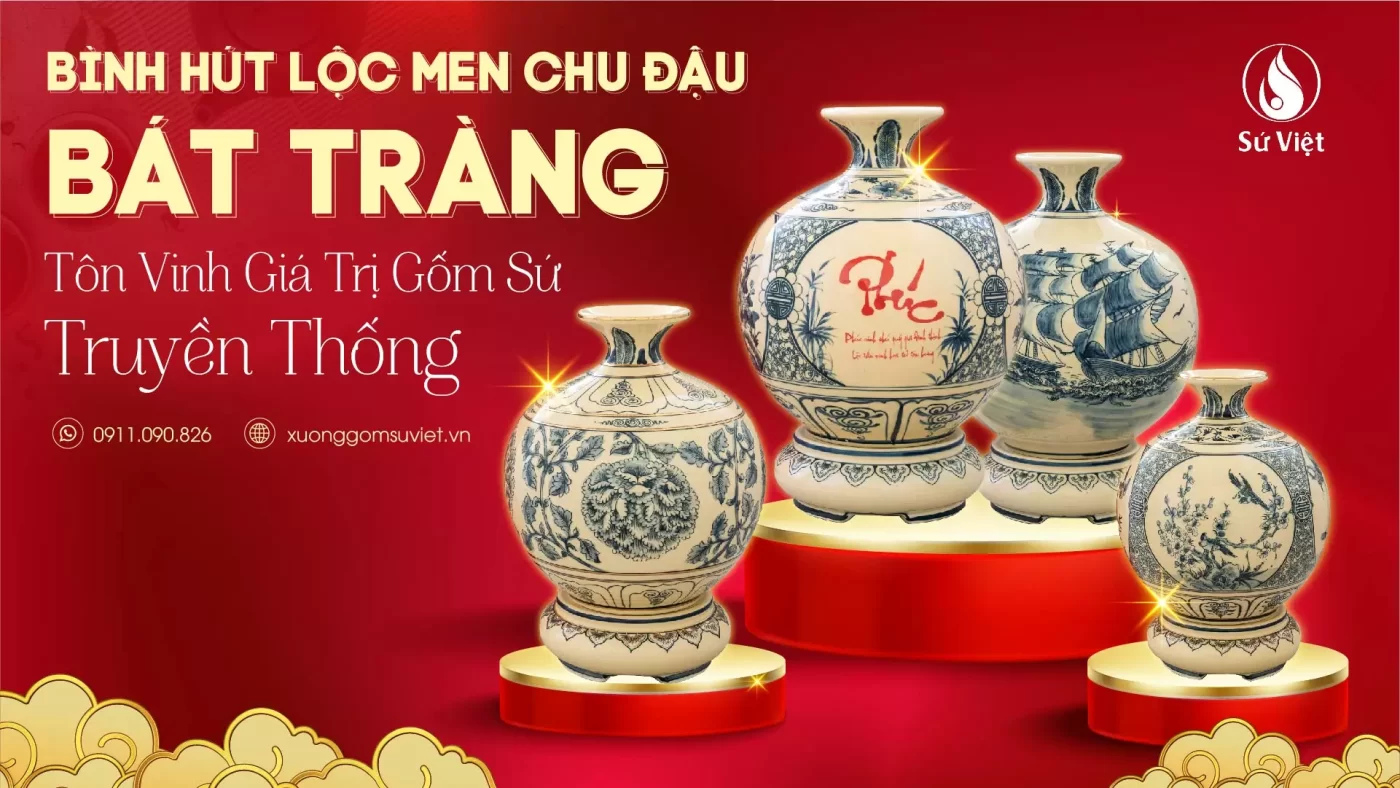 bình hút lộc men chu đậu Bát Tràng