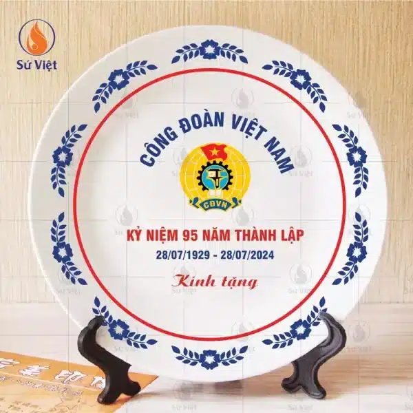 Đĩa sứ in logo quà kỷ niệm ngày thành lập công đoàn