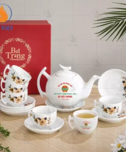 Bộ Tách Trà In Logo Quà Đại Hội Lần Thứ VIII Hội Nông Dân Xã Việt Phong