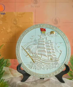 Đĩa Sứ Trưng Bày Vẽ Vàng In Logo Kỷ Niệm Ngày Thành Lập Quân Đội Nhân Dân