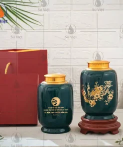 Hũ trà sứ in chữ quà Đại hội Đại Biểu DT Thiểu Số Xã Nậm Tha - Huyện Văn Bàn