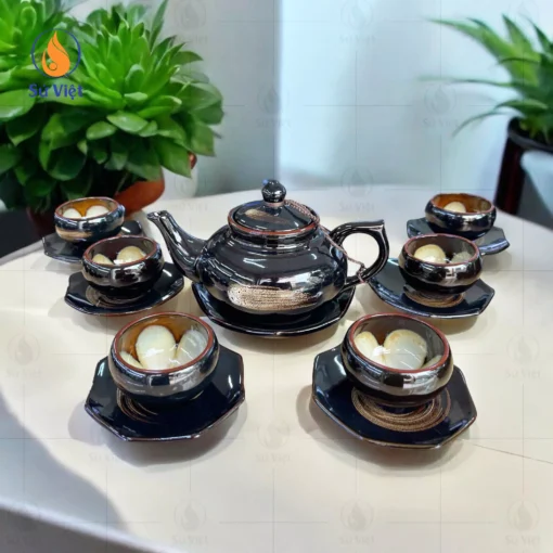 Bộ tách trà bát tràng hỏa biến dáng lồng đèn