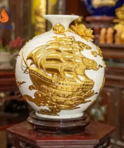 Bình Hút Tài Lộc Dát Vàng Thuận Buồm Xuôi Gió Màu Trắng