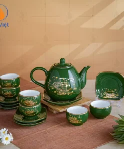 Bộ Ấm Chén Xanh Ngọc Thuận Buồm Xuôi Gió