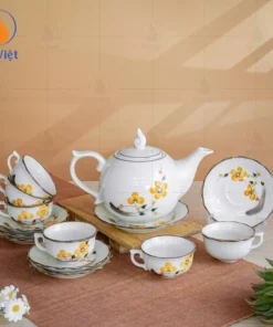 Bộ Ấm Chén Mẫu Đơn Vẽ Hoa Mai Vàng