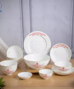 bát đĩa kẻ chỉ vàng quà tặng Đại hội Đảng Hà Nam