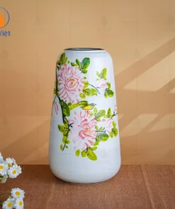 Bình gốm hoa phù dung vẽ tay