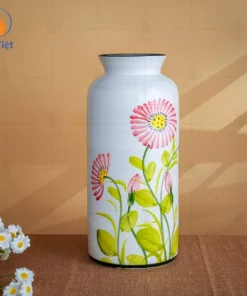 Bình gốm men Bát Tràng vẽ tay họa tiết hoa đồng tiền