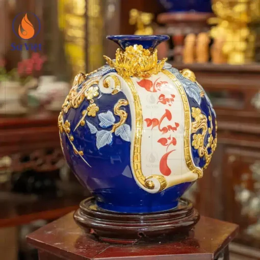 bình hút lộc dát vàng vạn sự như ý màu xanh dương