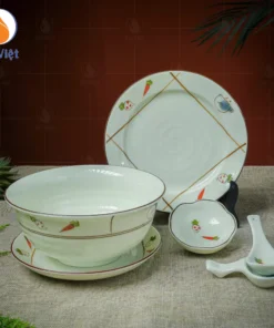 Tô Phở Sâu Men Kem Họa Tiết Rau Củ