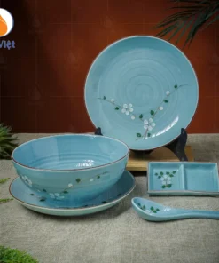 Tô Phở Sâu Men Xanh Thiên Thanh Vẽ Hoa Đào Trắng