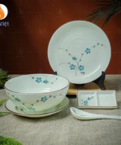Tô Phở Sâu Men Kem Vẽ Hoa Đào Xanh