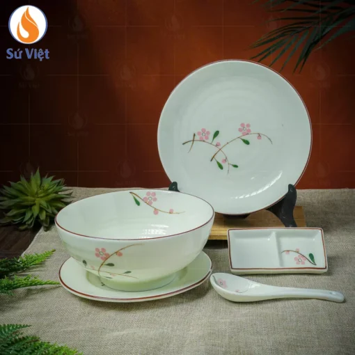 Tô Phở Men Kem Vẽ Hoa Đào Hồng