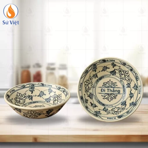 Bát Tô Đựng Phở Miệng Loe Men Cổ Vẽ Hoa Sen