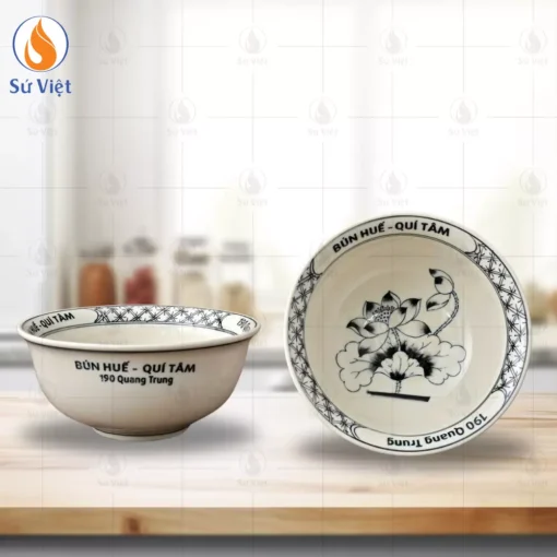 Tô Phở Sâu Vẽ Hoa Sen In Logo Bún Huế