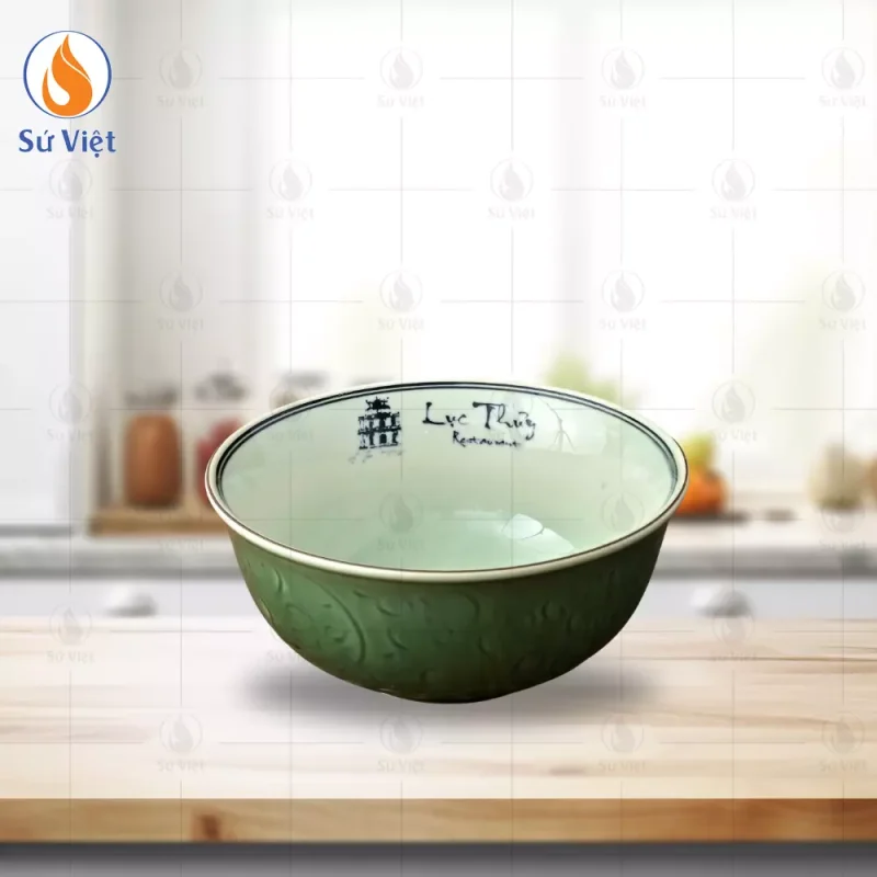 Tô Phở Sâu Men Xanh Ngọc In Logo Lục Thủy Restaurant