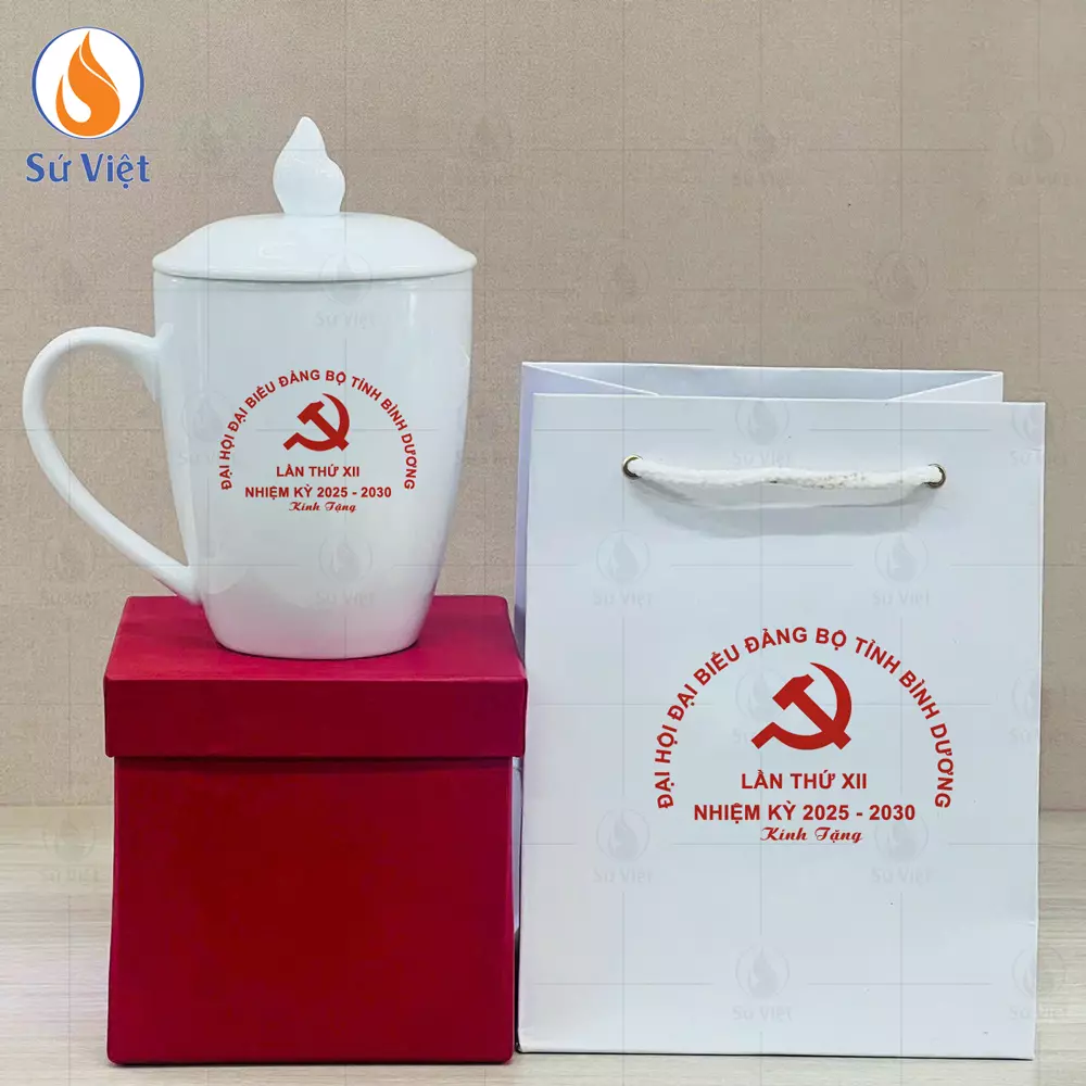 ly cốc sứ in logo Đại hội Đảng tỉnh Bình Dương