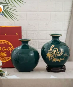 Bình hút lộc vẽ chữ Lộc men xanh lá