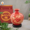 Bình hút lộc men đỏ họa tiết Cá chép hoa sen vàng kim