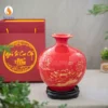 Bình gốm hoa sen vẽ vàng kim men đỏ