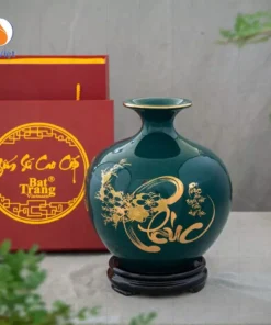 Bình hút lộc gốm họa tiết chữ Phúc men xanh lá