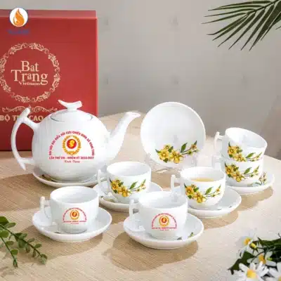 Bộ ấm chén uống trà in logo Đại hội Hội Cựu chiến binh