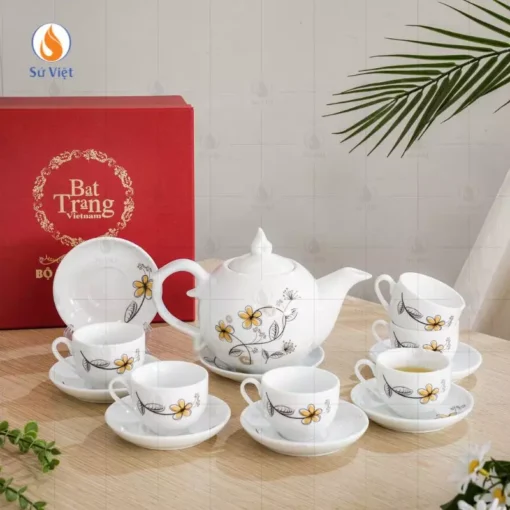 Bộ Trà Gió Đồng men sứ trắng Bát Tràng