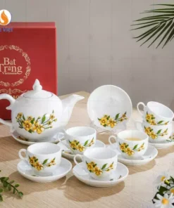 Bộ ấm chén Bát Tràng họa tiết hoa đồng nội