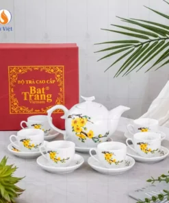 Bộ ấm chén dáng bưởi cành họa tiết mai vàng