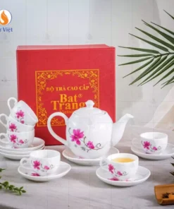 Bộ trà trắng họa tiết hoa lan hồng