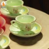 Bộ Ấm Chén Men Ngọc Sen Nước Viền Vàng Kim