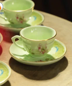 Bộ Ấm Chén Men Ngọc Sen Nước Viền Vàng Kim