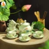 Bộ Ấm Chén Men Ngọc Sen Nước Viền Vàng Kim
