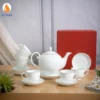 Bộ Ấm Chén Trắng Dáng Minh Long Viền Vàng Kim
