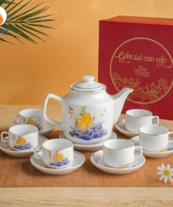 Bộ Ấm Chén Thuận Buồm Xuôi Gió Viền Vàng Kim