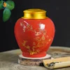 Hũ Đựng Trà Lựu Điểu Trường Xuân Men Đỏ