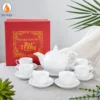 Bộ Ấm Chén Trắng Dáng Bưởi Lửa