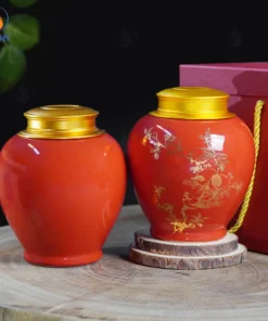 Hũ Đựng Trà Lựu Điểu Trường Xuân Men Đỏ