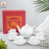 Bộ Ấm Chén Trắng Dáng Bưởi Cành Viền Vàng Kim