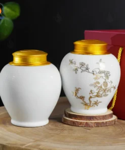 Hũ Đựng Trà Lựu Điểu Trường Xuân Men Trắng