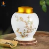 Hũ Đựng Trà Lựu Điểu Trường Xuân Men Trắng