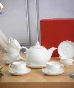 Bộ Ấm Chén Trắng Dáng Bưởi Lửa