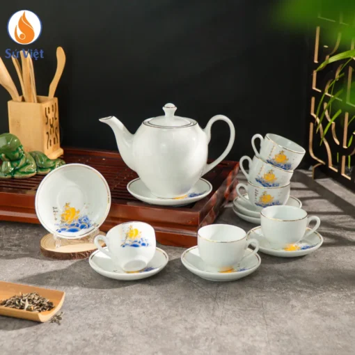 Bộ ấm chén thuận buồm xuôi gió bát tràng dáng minh long