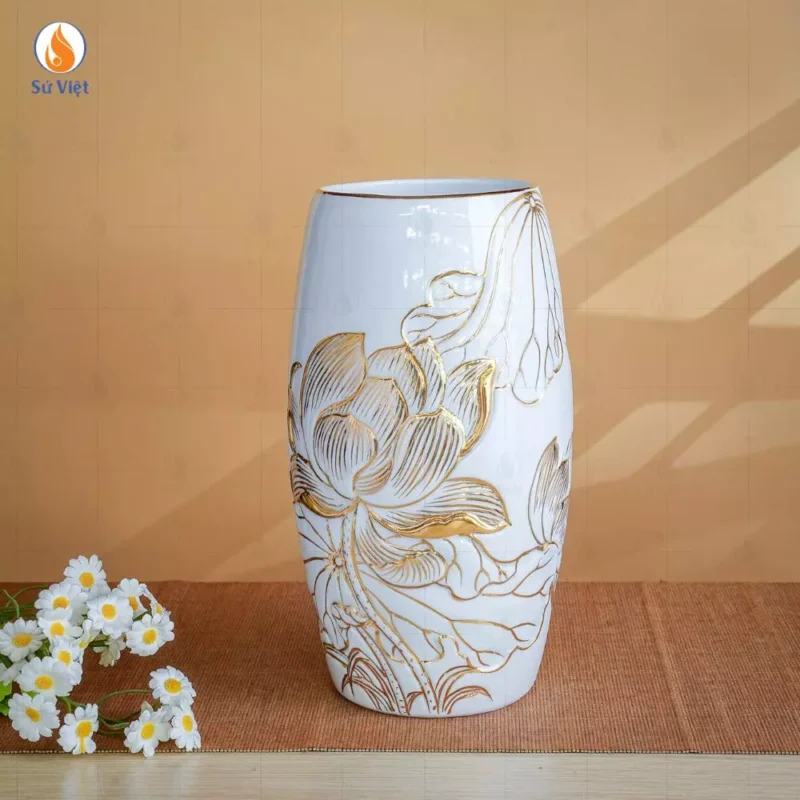 Bình Gốm Liên Hoa Vẽ Vàng Kim